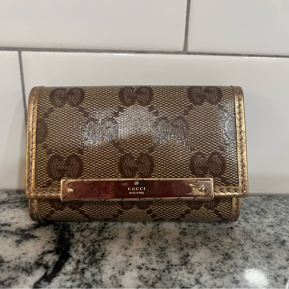 Gucci Brown and Tan Monogram Card Holder